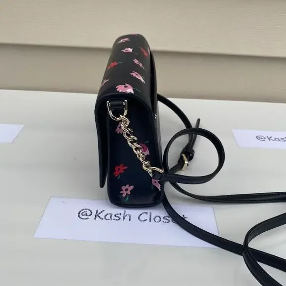 Kate Spade Crossbody Ditsy Buds Small Flap purse Black multi - Picture 3 of 9